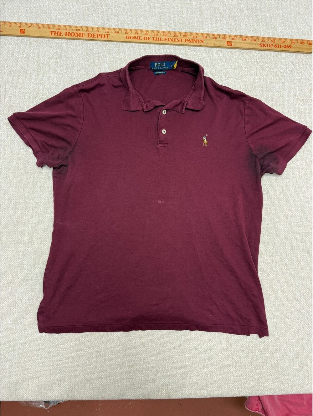 Polo Ralph Lauren Mens Large Burgundy Custom Slim Fit Short Sleeve Polo Shirt L